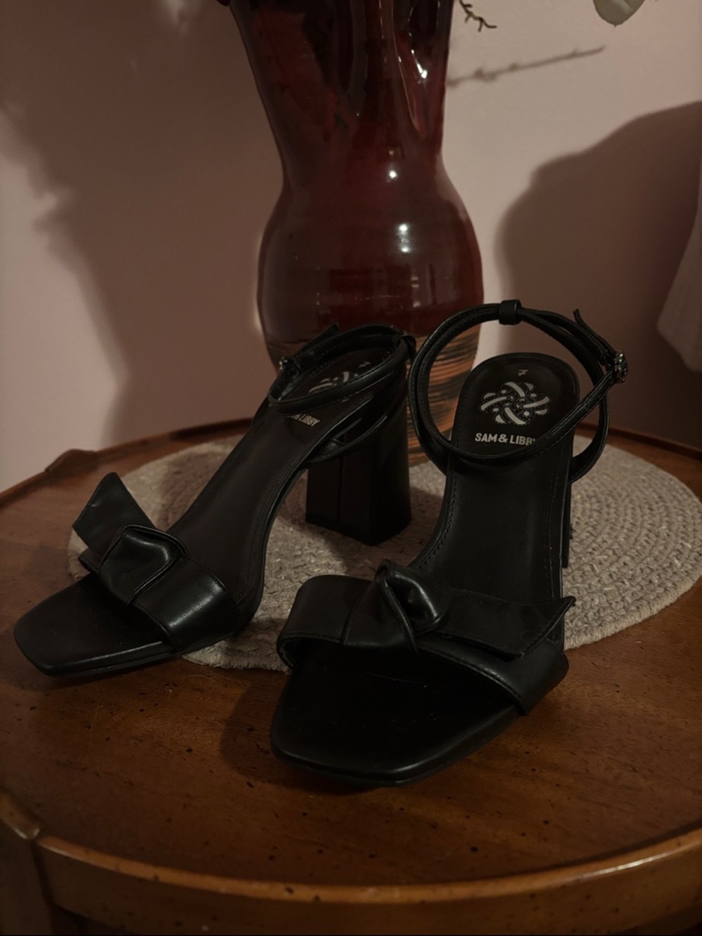 Sam & Libby Black Knotted Strap Block Heel Sandals